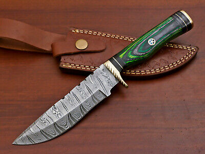Hand Forged Damascus Steel Hunting Knife - Hard Wood Handle - Aw-5101