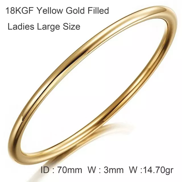 Bangle Real 18k Yellow Gold Filled Solid Ladies Large Cuff Bracelet 70mm