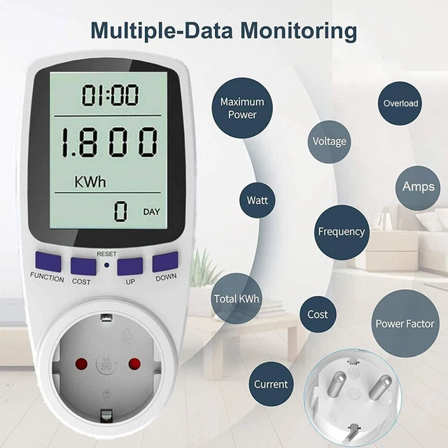 Robusto misuratore di potenza monitor energia interruttore con display LCD 45 mm x 70