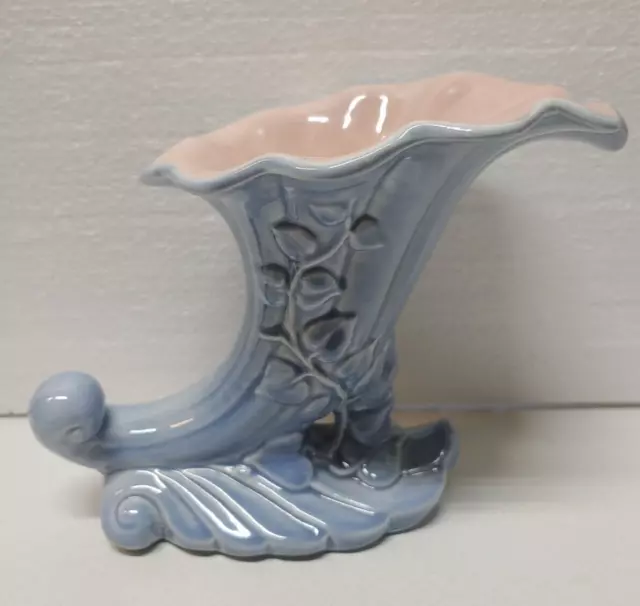 Vtg Red Wing Pottery Pink & Blue Cornucopia Vase #1097 Usa