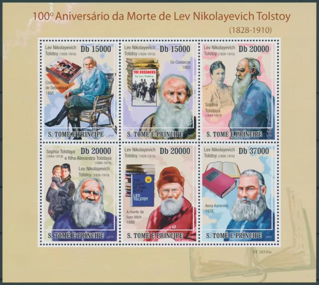 Sao Tome & Principe 2010 MNH Writers Stamps Leo Tolstoy People Literature 6v M/S