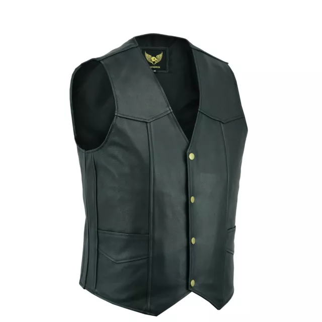 Men's Real Leather Biker Waistcoat Motorbike Motorcycle Club Style Black Vests