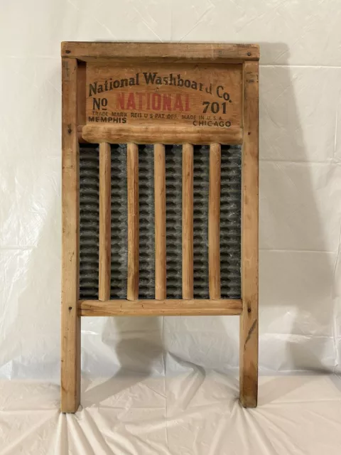 VTG Antique 1920's Wooden Wood Tin Metal NATIONAL WASHBOARD CO Zinc King #701