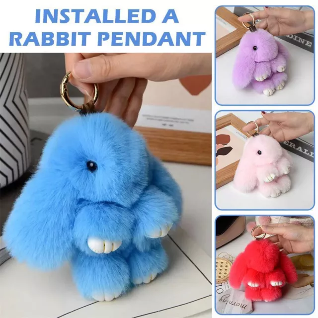 Adorable Fur Bunny Fluffy Rabbit Plush Toy Keyring Bag Charm Pendant Keychain