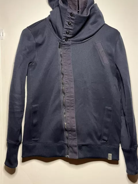 G Star Raw Moto Zip Up Hoodie Sz M In Navy Blue