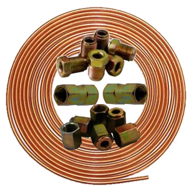 Kit de juntas de tubos de freno línea de cobre 3/16 25 ft unión macho y hembra extremos