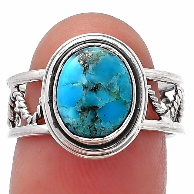 Natural Turquoise Morenci Mine 925 Sterling Silver Ring s.7.5 Jewelry R-1255