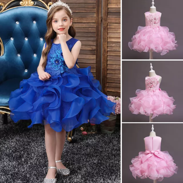Girls Princess Tulle Tutu Party Dress Flower Kids Wedding Birthday Pageant Gown