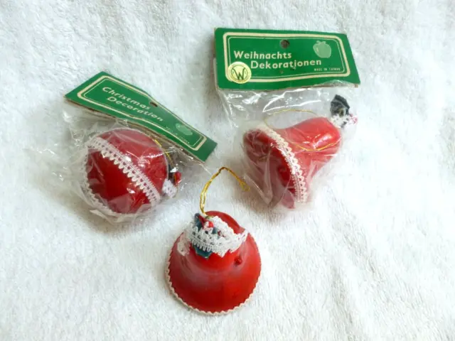 2 NOS  & 1 No PACKAGE Williamsburg Pottery Christmas Decoration Red Bells & ball