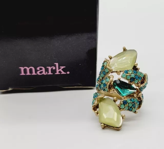 Avon Mark Wild Blue Ring Size 6.5 Cocktail Ring Gold tone #15
