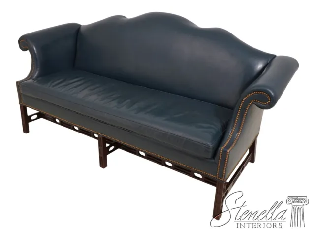 62759EC: HANCOCK & MOORE Blue Leather Chippendale Mahogany Sofa
