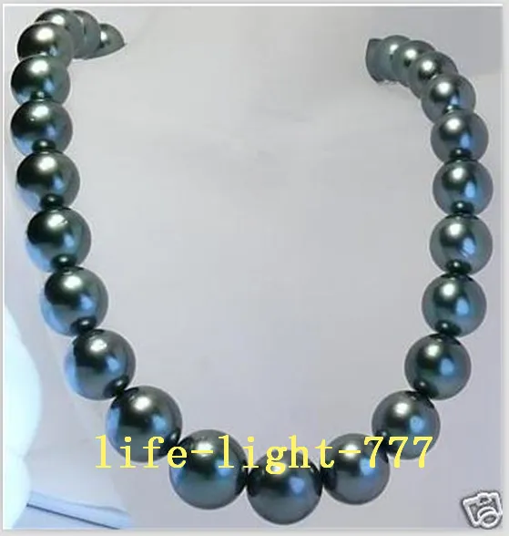 Stunning AAA 12-13mm Tahitian round black pearl necklace 18 INCH 14K gold clasp