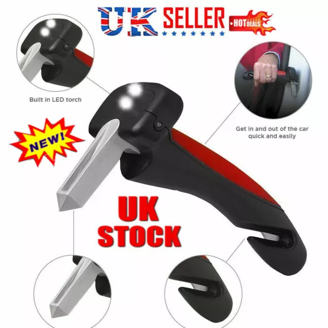 Car Door Handle Disability Elderly Standing Aid Cane Glass Breaker Flashlight uk