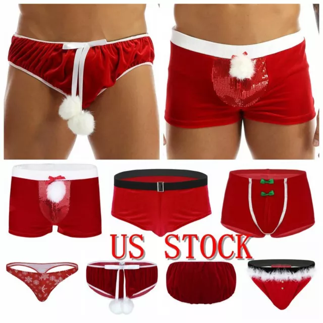 US Men’s Christmas Fancy Underwear Bikini Briefs Santa Claus Panties Underpants