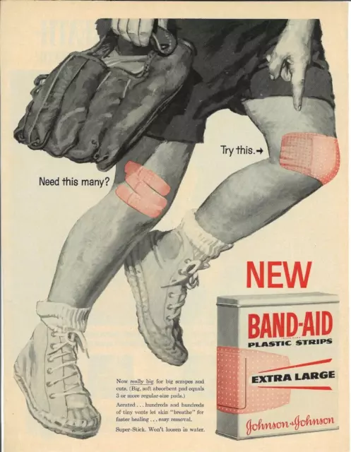 1960 BAND-AID Plastic Strips Johnson & Johnson Baseball Glove Vintage Print Ad