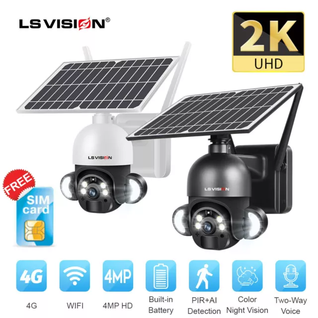 4G/WIFI Solar Security Camera Wireless System Outdoor CCTV 2K 4MP with Sim Card