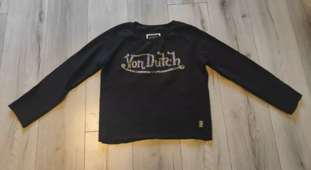 Von Dutch Kustom Kulture Logo Sweatshirt Jumper Black & Gold Y2K Vintage Size XS