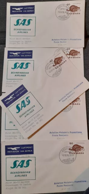 1976 SAS Scandinavian Airlines First Flight Cover Copenhagen to Zurich Denmark