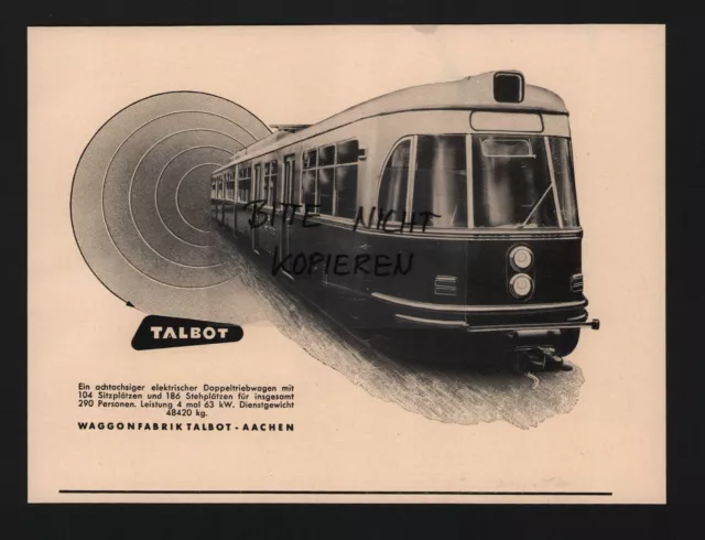 AACHEN, Werbung 1956, Waggon-Fabrik Talbot Doppeltriebwagen