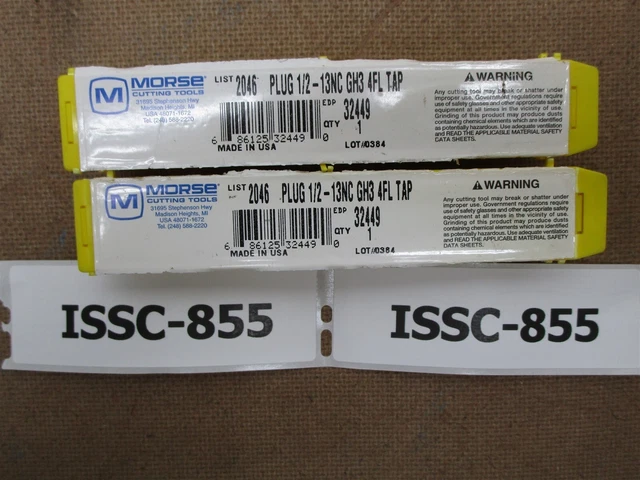 Lot of 2 MORSE 32449 2046 - 1/2" - 13NC GH3 4FL Plug Straight Flute Tap