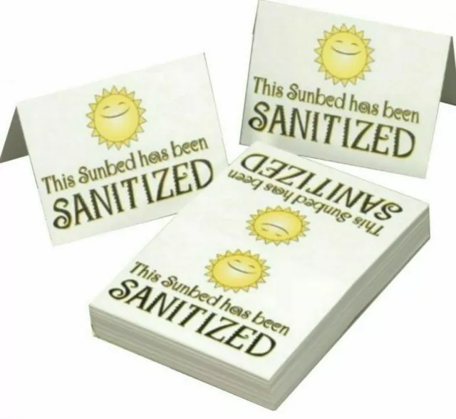 100 Sunbed Tanning Salon Sanitized Sign Foldable Display Hygiene Cleaned Cards