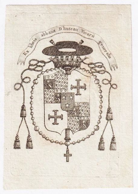Ex-libris Gravure 18e – Châteaugiron, Bretagne, Rennes, Londres – Blason