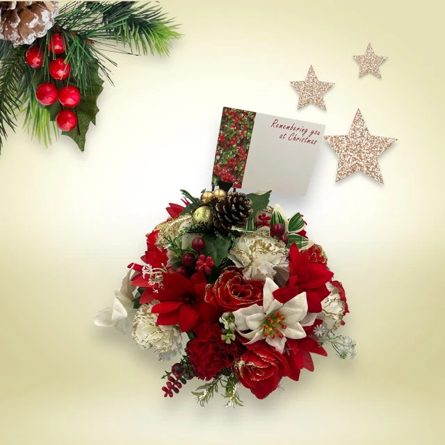 Quality Artificial Christmas  Arrangement Grave vase / Memorial / Crem Pot Red