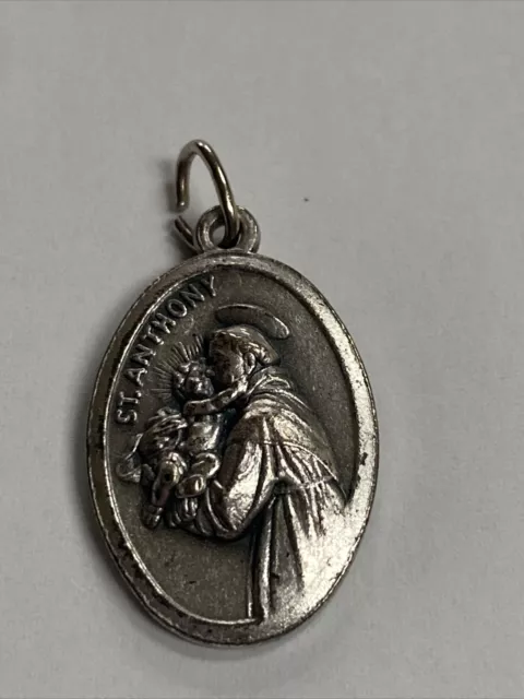 St. Anthony, Vintage Religious Medal with Relic- Silver Toned Charm