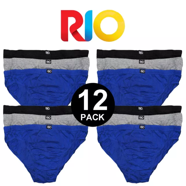 Rio 7 Pack Bulk Mens Cotton Plain Hipster Briefs Undies Underwear Blue Grey