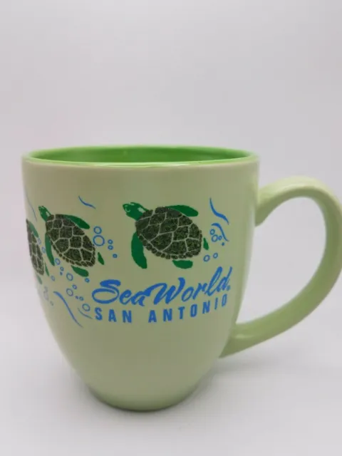 Green San Antonio Sea World, Blue Accent Embossed Turtle mug 