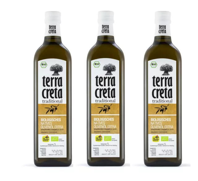 Terra Creta Extra Natives Olivenöl Kreta BIO 3 x 1 Liter Flasche