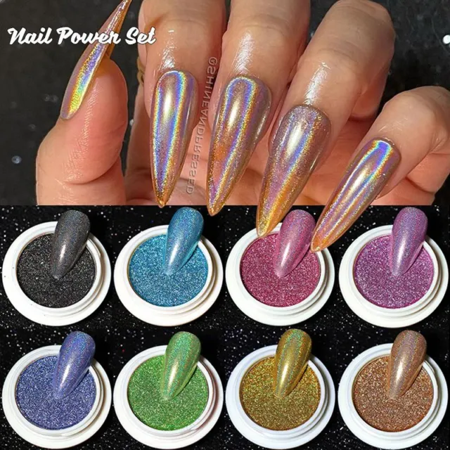 Polvos de uñas holográficos - arte en uñas cromo pigmento decoraciones de manicura 4/6 piezas S