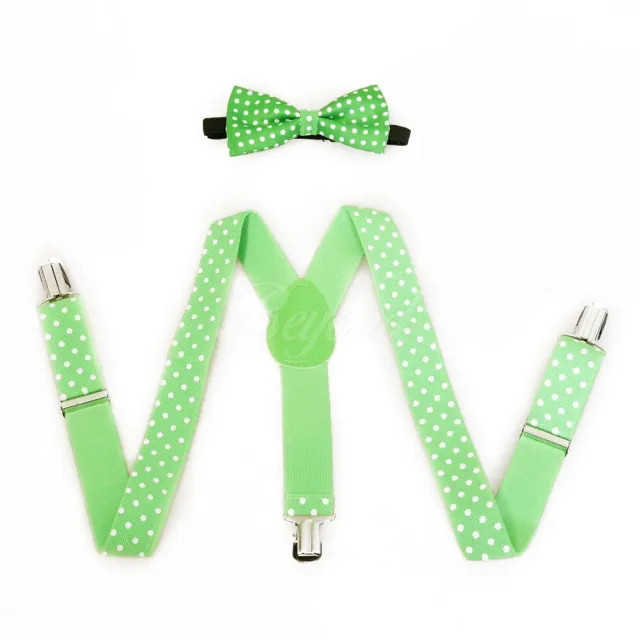 Green Polka Dot Suspender and Bow Tie Baby Toddler Kids Boys Girls Combo Set