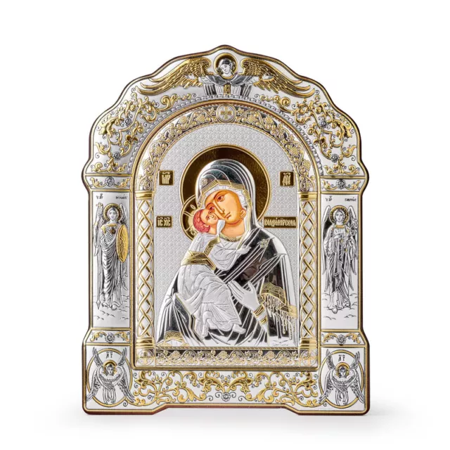 Virgin of Vladimir Orthodox Handmade Silver Icon 17x23cm; 6,6x8,9"