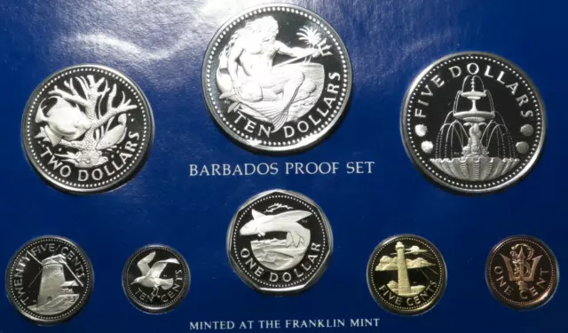 1980 Barbados Proof Set  8-Coin Franklin Mint Aquaman Neptune Poseidon? silver