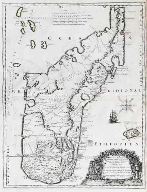 Madagascar Island Ile Insel Carte Map Card Sanson Copperplate Engraving 1667