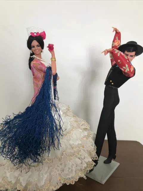 Vtg 1960s Set of 2 Marin Chiclana Spanish Woman & Man Dancer Flamenco Dolls