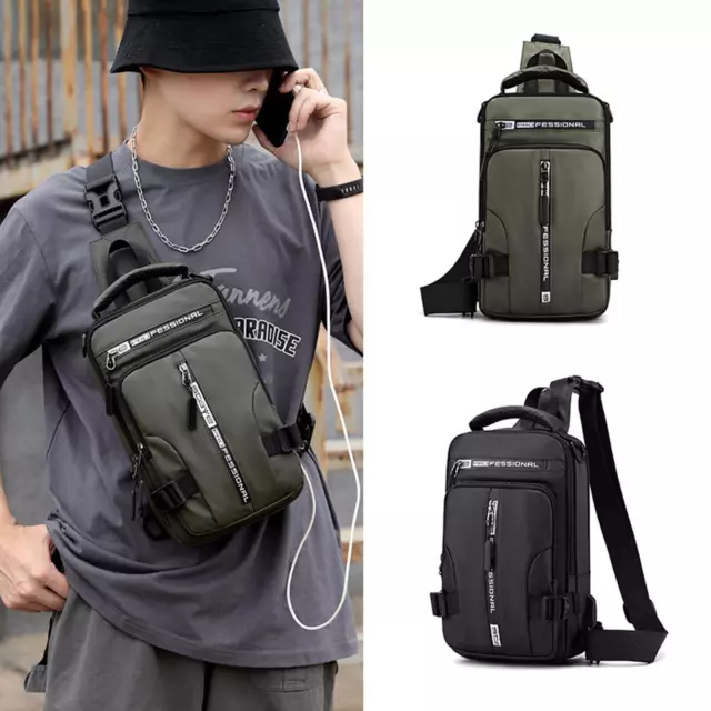 Men's Sling Crossbody Bag Anti-theft Chest Shoulder Messenger Backpack USB Port`