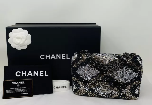 CHANEL BAG STRASS Suede Mini Flap Ruthenium Finish Metal Black & White  Limited❤️ $18,000.00 - PicClick