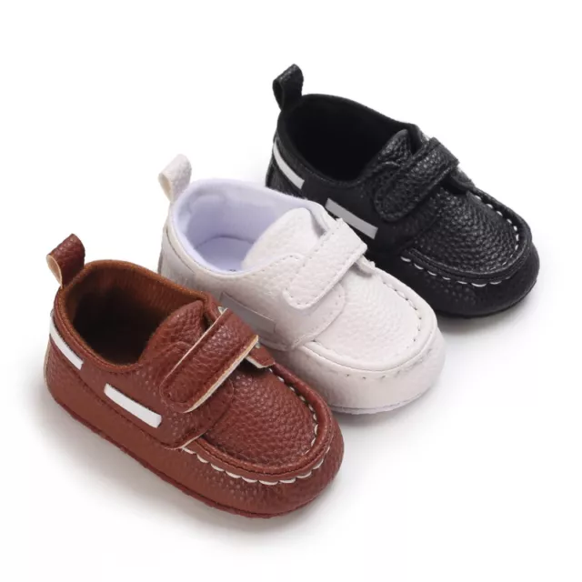 Faux Leather Newborn Baby Boy Pram Shoes Infant Toddler PreWalker Trainers 0-18M