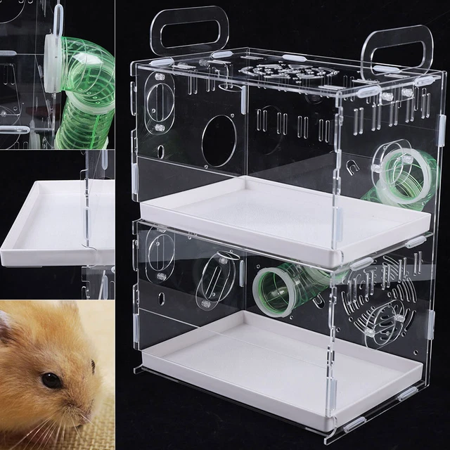 2 Tiers Transparent Guinea Pig Hamster Cage Double-Layer Pet House