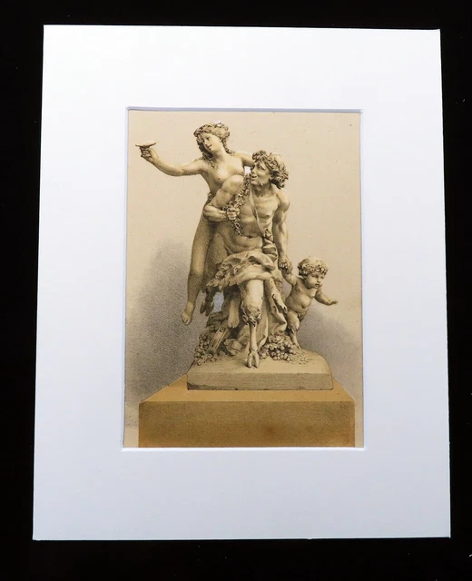 Bacchus God of Wine Statue Faun Satyr Statue Sculpture Old Antique Print 1857