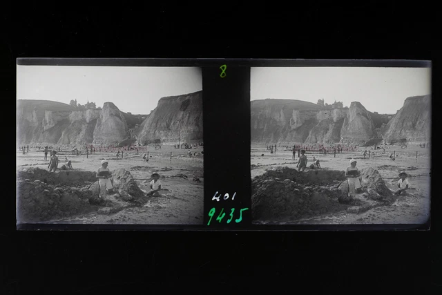 Berneval Normandie France Photo Stereo 9n9 Plaque verre Vintage NEGATIF 1936