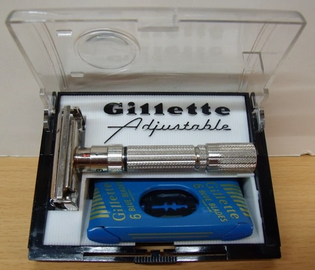 Vintage 1959 Gillette Fat-Boy Adjustable 1-9 Safety Razor Set Date Code E 2