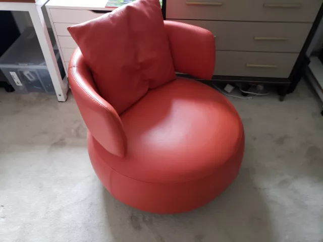 Roche Bobois Curl Swivel Armchair - Red Leather