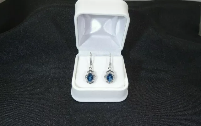 3.20ct London Blue & White Topaz Solid Sterling Silver Lever-back Earrings