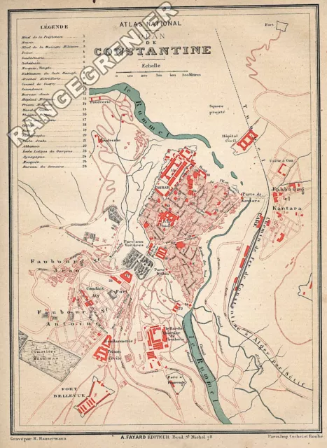 PLAN  ANCIEN de ville de CONSTANTINE- ALGÉRIE -  édition 1877