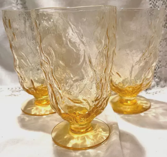 Vintage Milano Amber Gold, Yellow, Krinkle Drinking Glasses, Set of 3