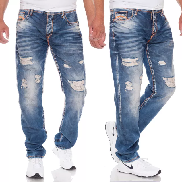 Cipo & Baxx Jeans Homme CD604 Look Destroyed Avec Épais Coutures Décoratives