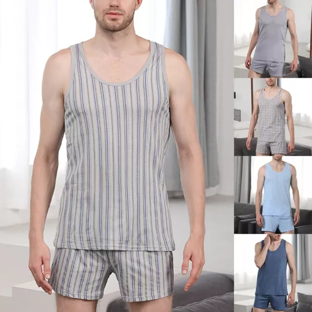 Maschile Uomo Set Pigiama Vestiti Abbigliamento Comodo Camicia da Notte a Quadri